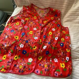 Flower craft apron button up cooking shirt coverup vintage retro fabric flower